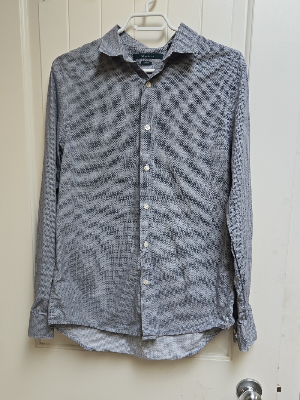 Perry Ellis Men's Slate Patterned Long-Sleeve Cotton Dress Shirt Medium